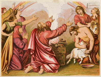 Noah's sacrifice (colour litho)
