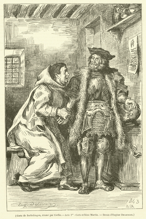 Goetz de Berlichingen, drame par Goethe, Acte 1er, Goetz et frere Martin (engraving)
