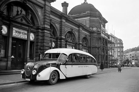 Journey to Hanau from Darmstadt via Frankurt a.M. in a bus belonging to the German State Railway Deutsche Reichsbahn, 1930s