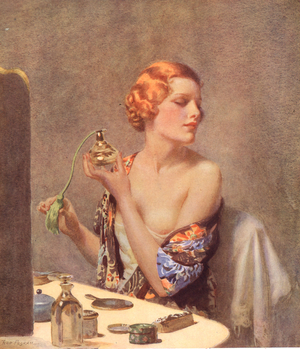 Woman spraying Perfume, Magazine Plate, UK, 1930s
