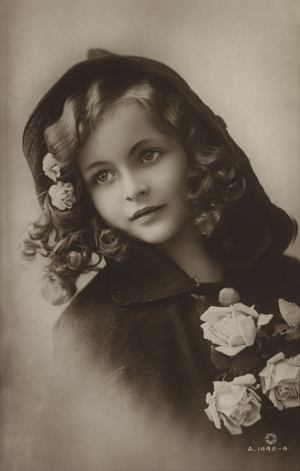 Girl In Hood With Flowers (b/w photo)