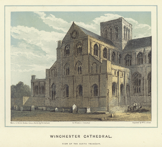 Winchester Cathedral, view of the north transept (colour litho)