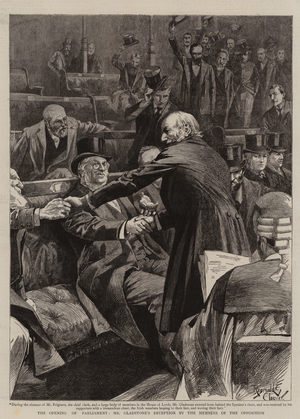 The Opening of Parliament, Mr Gladstone's Reception by the Members of the Opposition (engraving)