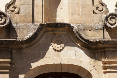 Madrona, parish of Saint Peter (parròquia de Sant Pere). The church (Església Sant Pere). West façade. Detail. Baroque.