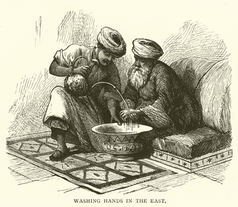 Washing hands in the East (engraving)