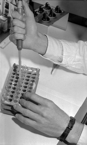 Etablissement francais du sang (EFS, french organism in charge of blood) october 1974 (b/w photo)