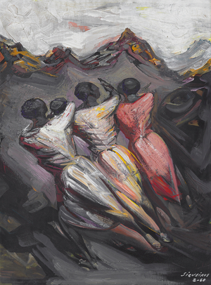 Toward the Summit! (Homage to the Black People in Their Current Struggle), 1960 (pyroxiline on wood)