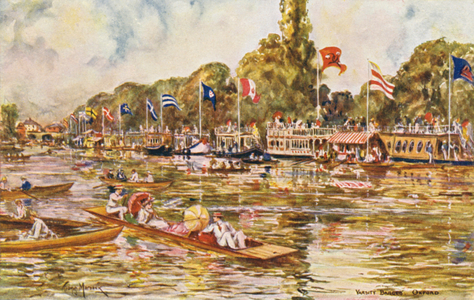 River Thames: Varsity Barges, Oxford (colour litho)