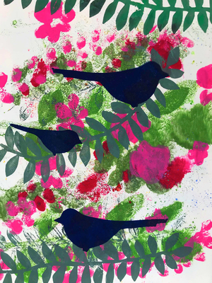 Three blackbirds, 2018 (monoprint on paper)