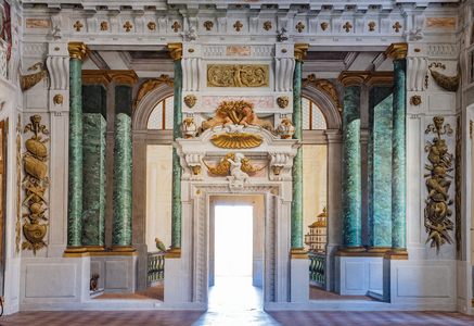 Ceiling of the hall with the Bologna Quarters, Hall of the Guards, Este Ducal Palace, Sassuolo, Italy