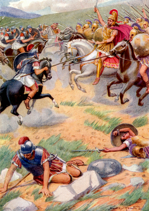 The armour of Pyrrhus was richer and more beautiful than that of his soldiers (colour litho)