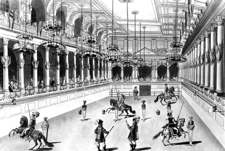 Equitation : carousel of the spanish horse-riding school of Vienna in 1814, engraving