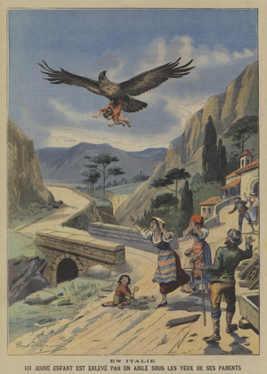A young child carried off by an eagle in Italy (colour litho)