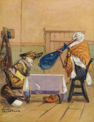 Aesop's Fables: The Fox and the Stork (colour litho)