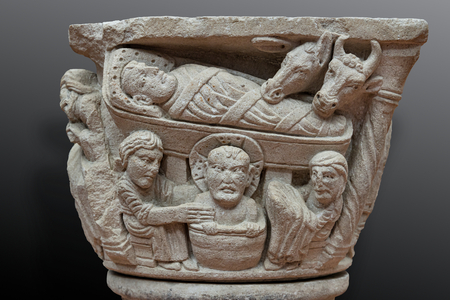 Nativity and stories of the Childhood of Christ, detail, second part of the 12th century (sculpture)