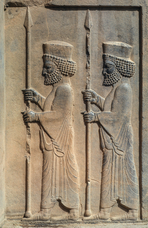 A sculpted relief at Persepolis. Darius I began building his ceremonial capital of..., 1980s (photo)