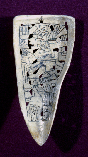 Pectoral shell incised with divinities, Late Post-Classic period (1300-1521 AD) (shell)