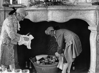 Service personnel in historical costumes, 1959 (b/w photo)