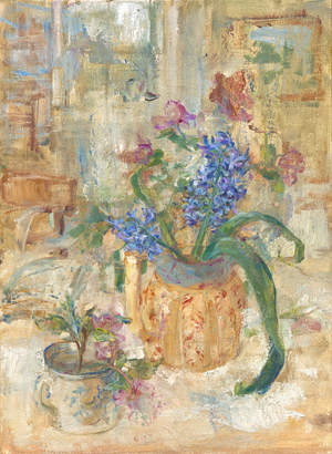 Hyacinth and Hellebore in Yellow Jug, 2018 (Oil on Panel)
