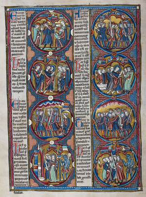 Biblical scenes and moralisations in a series of eight roundels