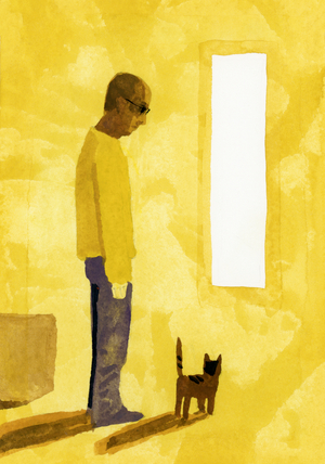 The room where the move-off has finished. A man with a cat, 2017 (painting)