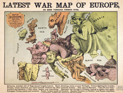 Map of Europe characterising the rival super powers, 1870