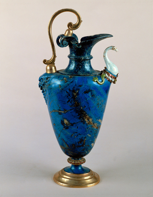 Lapis lazuli ewer with gold handle and base