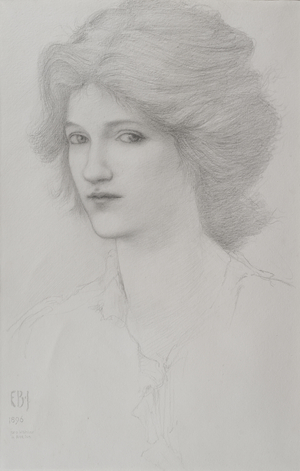 Study for head of a Watcher in 'The Sleep of Arthur in Avalon', 1896 (pencil on paper)