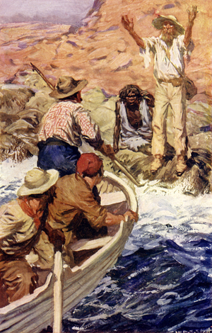 Edward Eyre rescued by French whalers (colour litho)