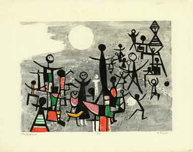 Bathing Beach (linoprint on paper)