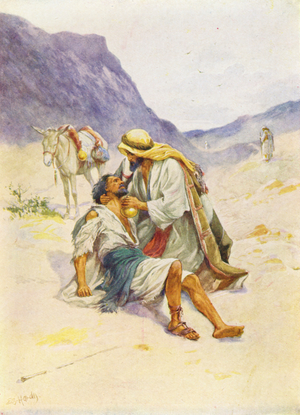 The Good Samaritan (colour litho)