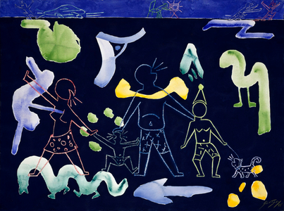 Family by Erik Slutsky, watercolor, gouache and pastel, 1983, 20th century