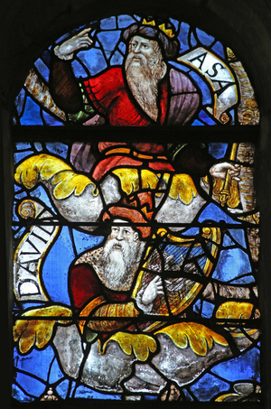 Window w3 depicting Asa and David on the Tree of Jesse (stained glass)