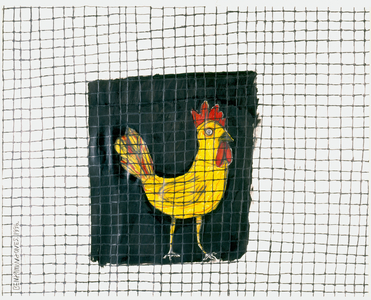 Untitled (chicken and fence), 1996 (paint & pencil on paper)