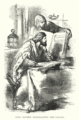 King Alfred translating the Psalms (engraving)