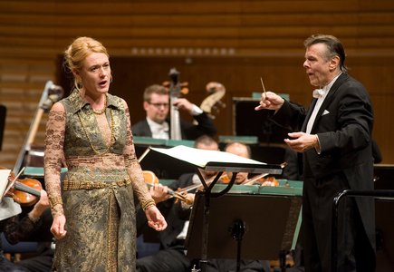 Magdalena Kozena Czech mezzo-soprano, on stage with Royal Concertgebouw Orchestra (Koninklijk Concertgebouworkest) and Mariss Jansons, Lucerne, Switzerland
