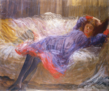 Girl Reclining on Sofa (oil on canvas)