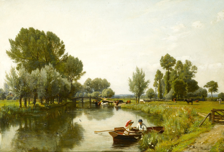 Boating on the Stour at Dedham, 1884 (oil on canvas)