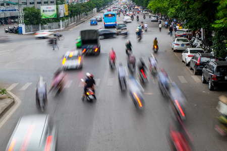 Vietnamese transport: Heavy traffic in the Old Quarter, Hanoi, Vietnam