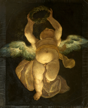 Cupid carrying a Laurel Wreath