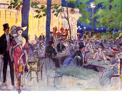 In The Cafe Armenonville, Bois de Boulogne, Paris, France, illustration from the book 'France' by Gordon Home, published 1918 (colour litho)