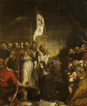 A Poor Clare being blessed by a Bishop
