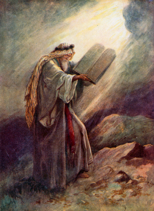 Moses with the Tables of Stone (colour litho)