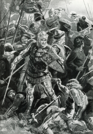 Henry V and the Duc D'alencon at the Battle of Agincourt, October 25th, 1415 (litho)