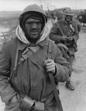 Exhausted Italian soldier during the Battle of Guadalajara, 1937