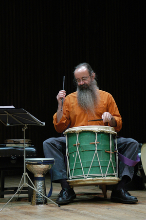 Hesperion XXI, drummer rehearsing at Aldeburgh Festival 2004