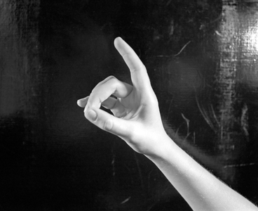 Letter D in finger alphabet (b/w photo)