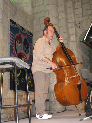 Double bassist rehearsing at