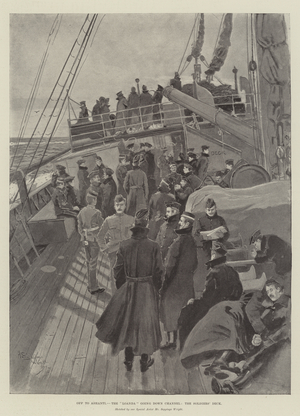 Off to Ashanti, the "Loanda" going down Channel, the Soldiers' Deck (litho)