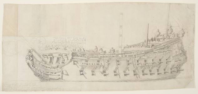 The French Man-O-War "Royale Thérese", 1673 (black chalk with grey wash on medium, smooth cream laid paper)